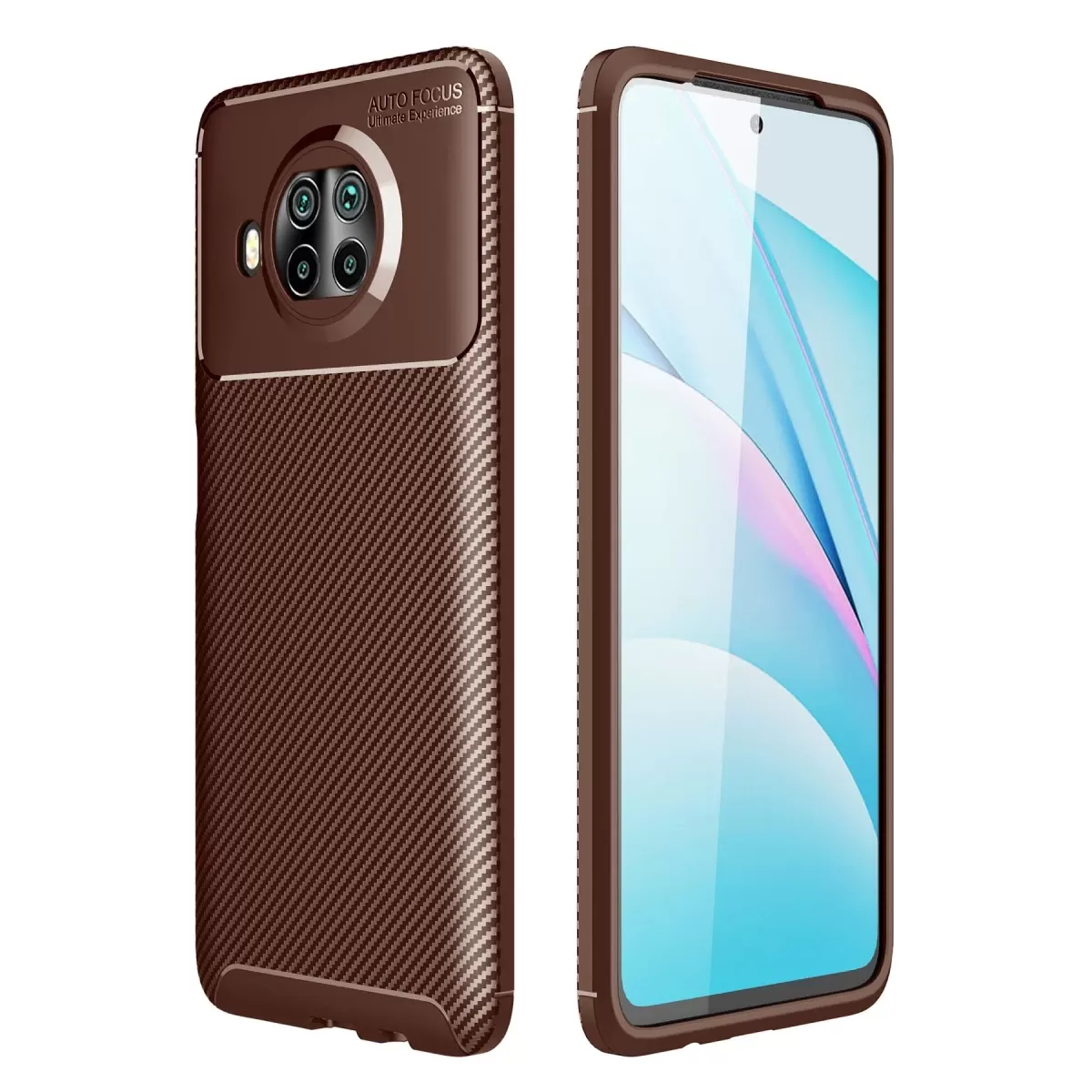 Newface Xiaomi Mi 10T Lite Kılıf Auto Focus Karbon Kapak - Kahverengi