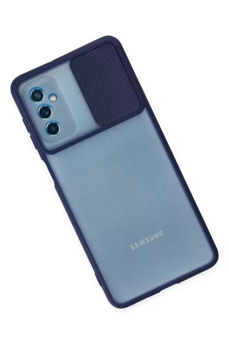 Newface Samsung Galaxy M52 5G Kılıf Palm Buzlu Kamera Sürgülü Silikon - Lacivert