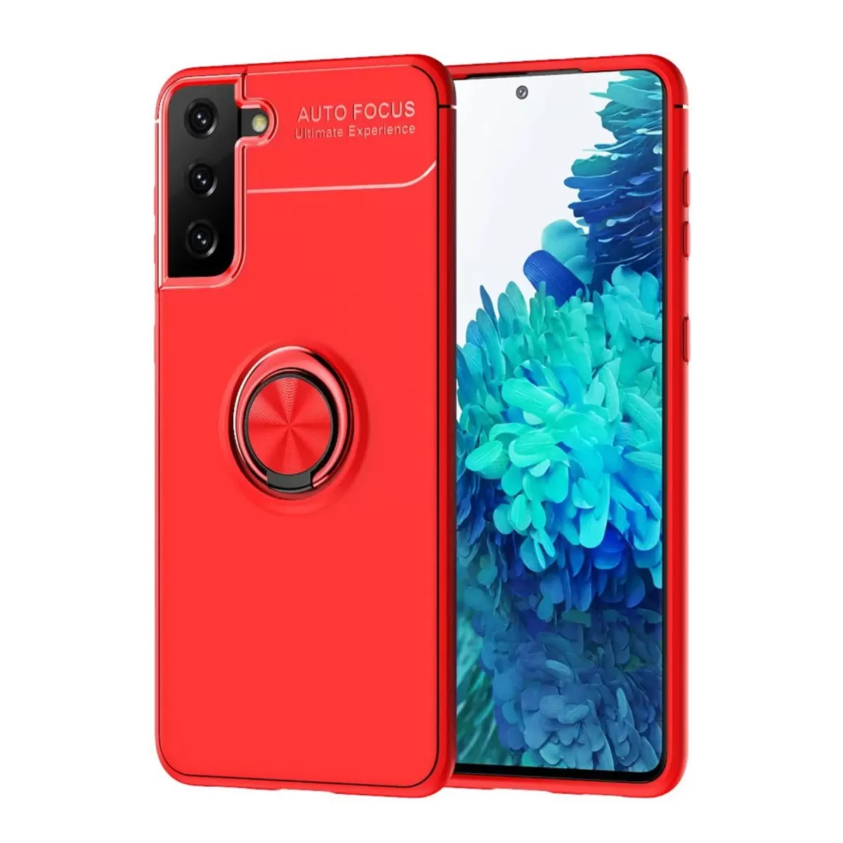 Newface Samsung Galaxy S21 Plus Kılıf Range Yüzüklü Silikon - Kırmızı