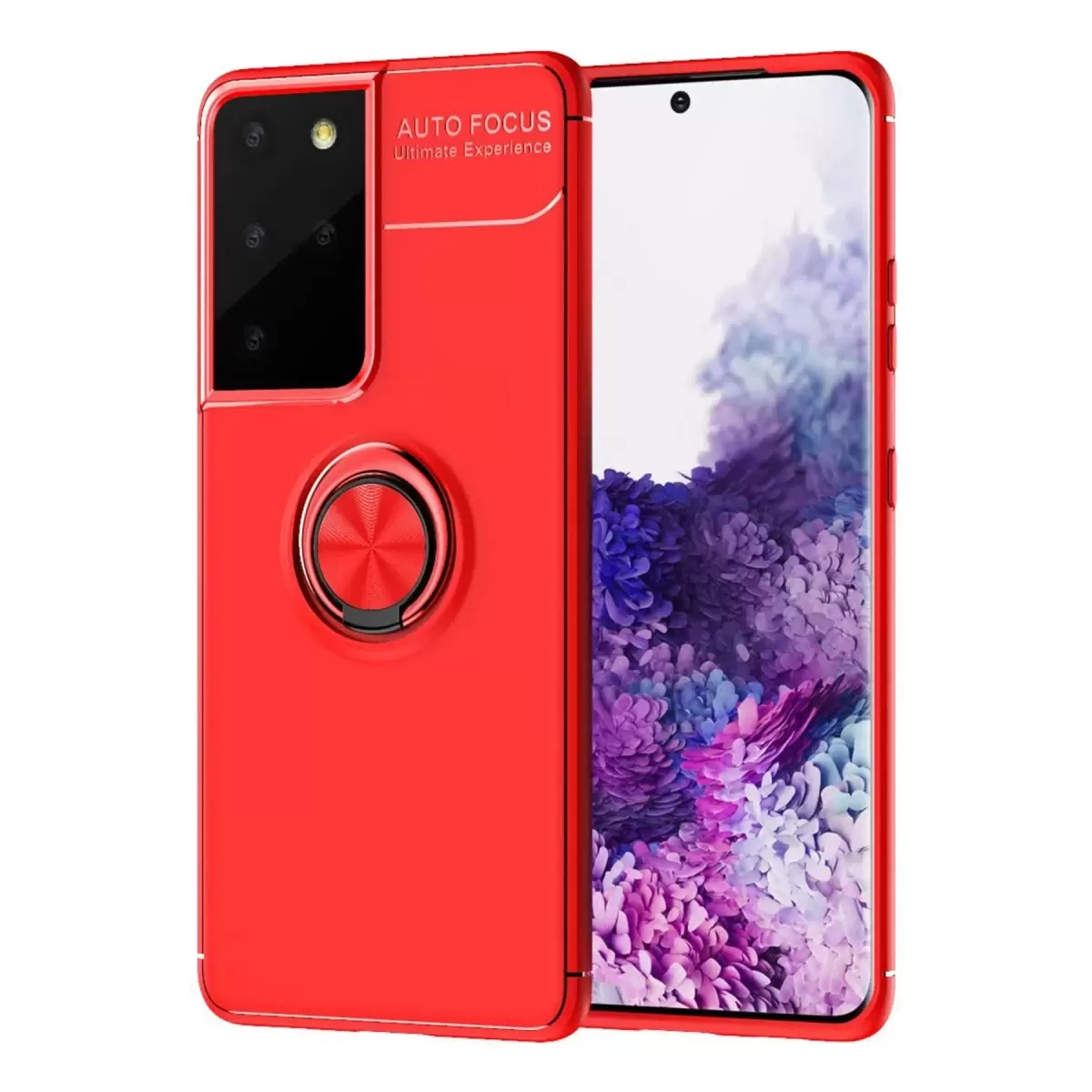 Newface Samsung Galaxy S21 Ultra Kılıf Range Yüzüklü Silikon - Kırmızı
