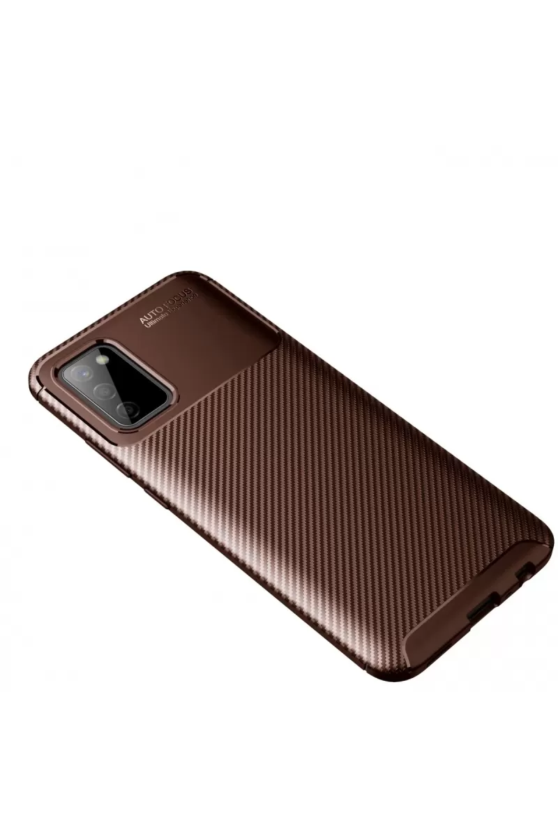 Newface Samsung Galaxy A02S Kılıf Auto Focus Karbon Kapak - Kahverengi