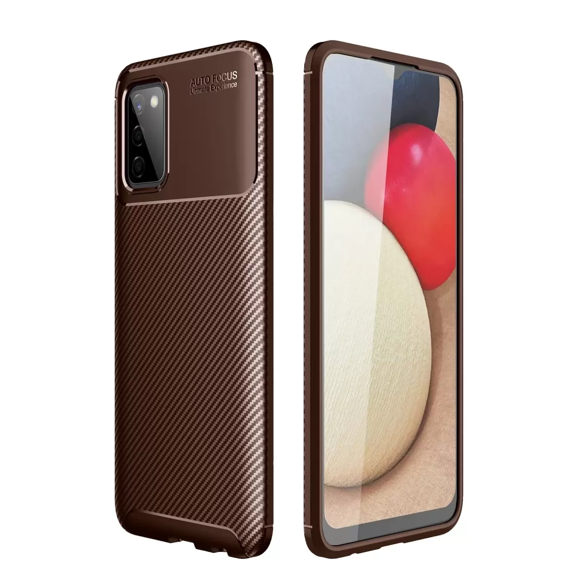 Newface Samsung Galaxy A02S Kılıf Auto Focus Karbon Kapak - Kahverengi
