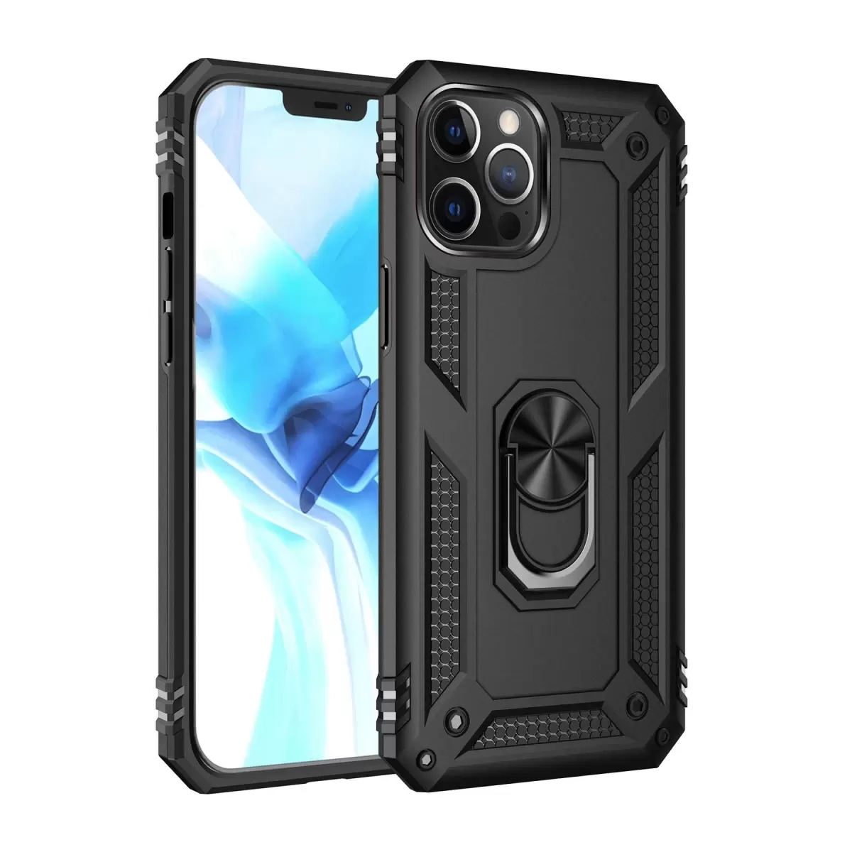 Newface Apple iPhone 12 Pro Max Kılıf Sofya Yüzüklü Silikon Kapak - Siyah