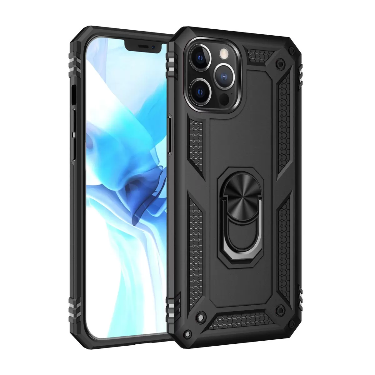 Newface Apple iPhone 12 Pro Max Kılıf Sofya Yüzüklü Silikon Kapak - Siyah