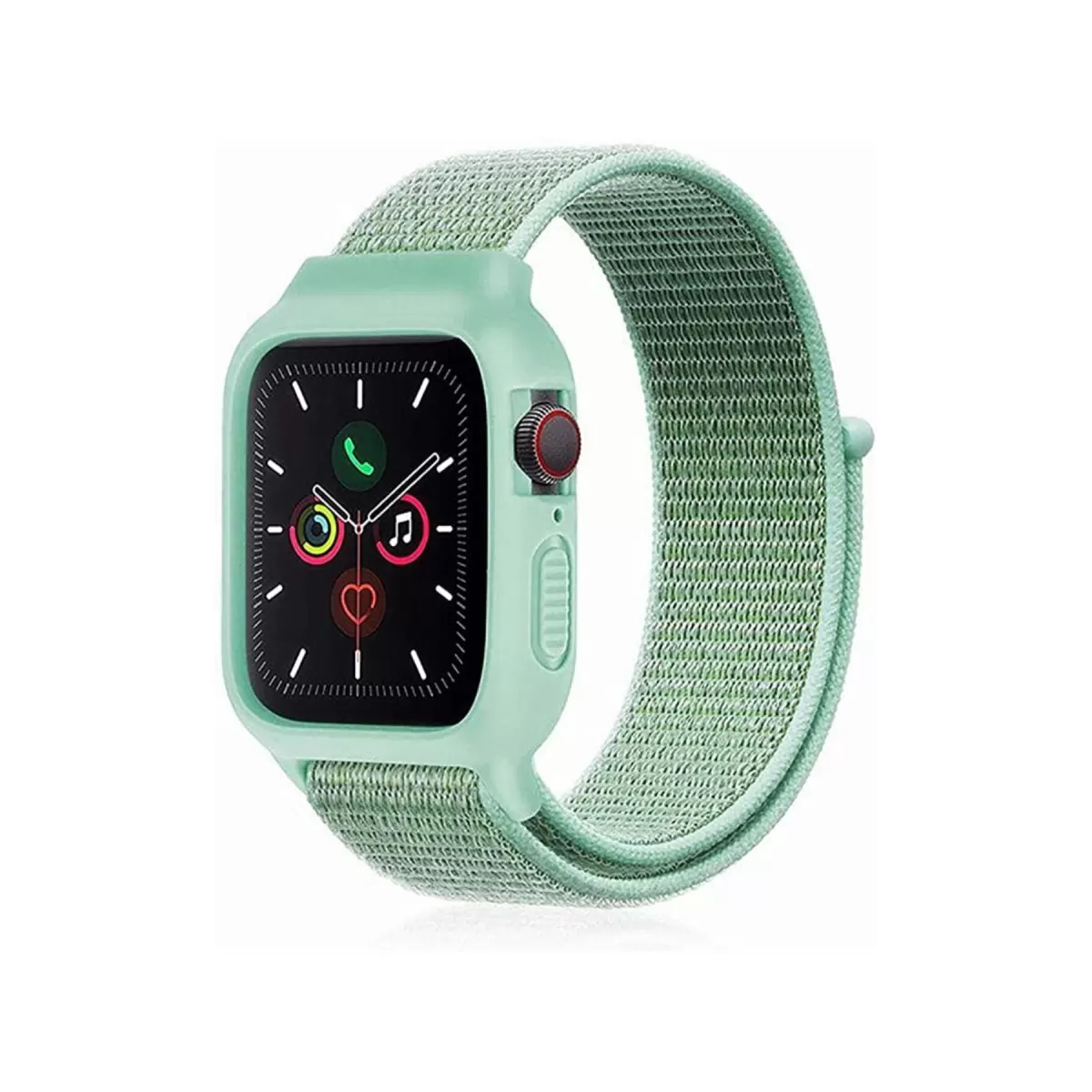 Newface Apple Watch 38mm Hasırlı Cırtcırtlı Kasalı Kordon - Turkuaz