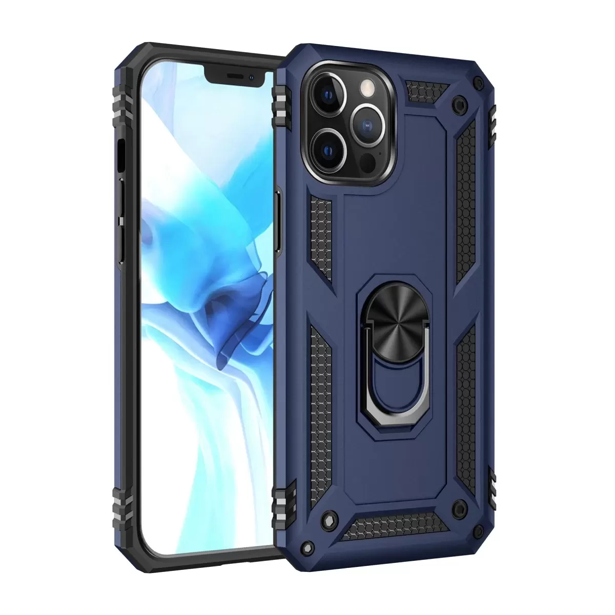 Newface Apple iPhone 12 Pro Max Kılıf Sofya Yüzüklü Silikon Kapak - Lacivert