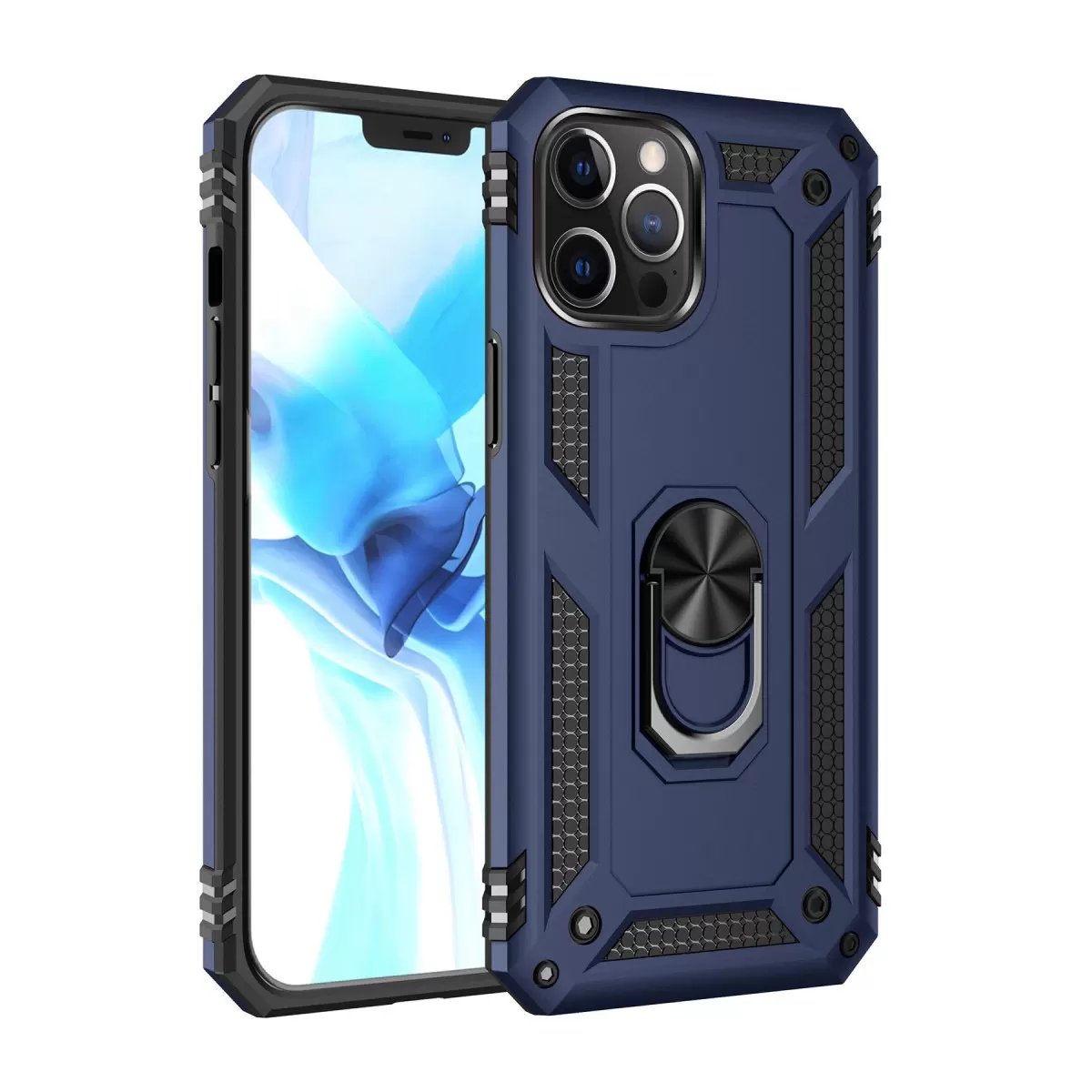 Newface Apple iPhone 12 Pro Max Kılıf Sofya Yüzüklü Silikon Kapak - Lacivert
