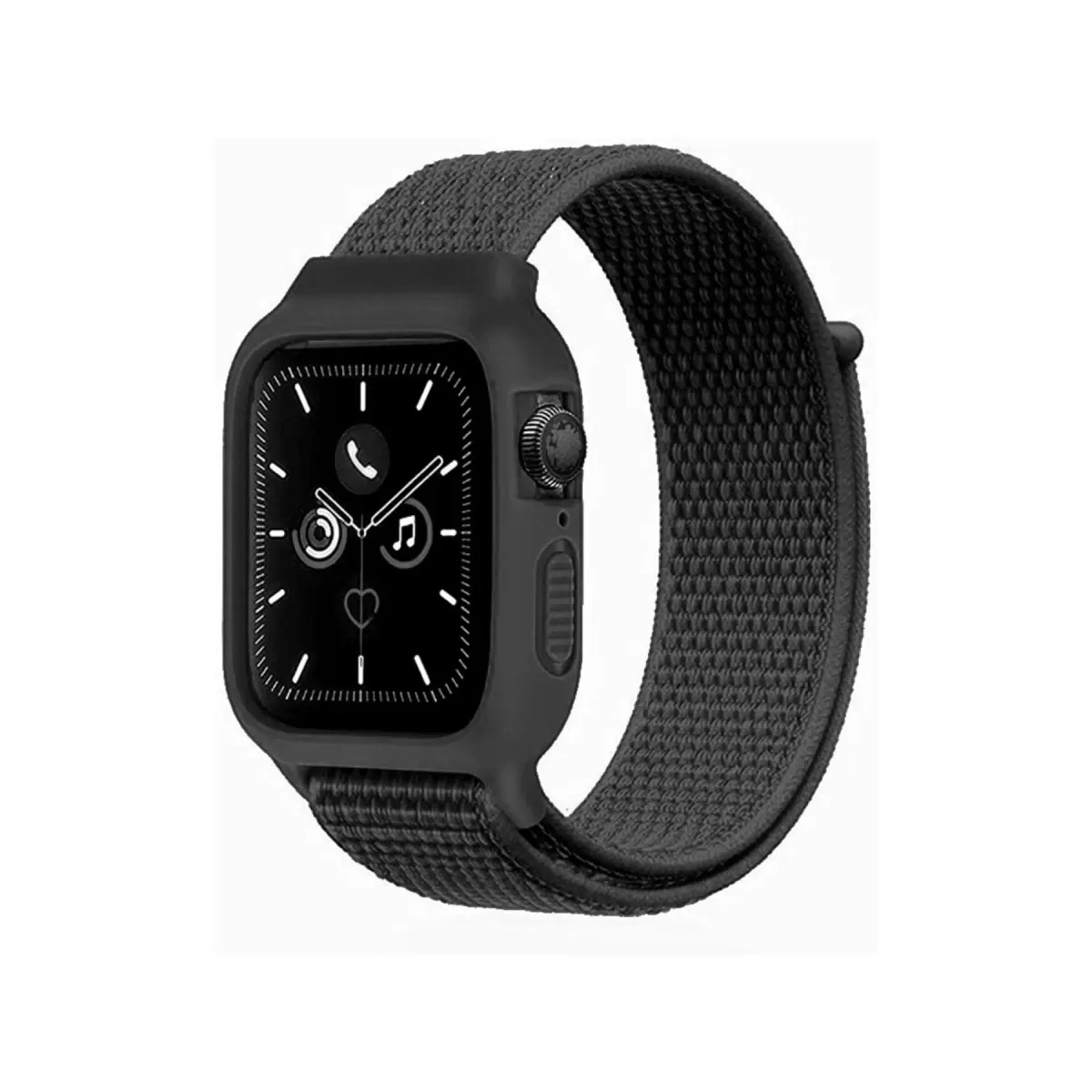Newface Apple Watch 38mm Hasırlı Cırtcırtlı Kasalı Kordon - Siyah