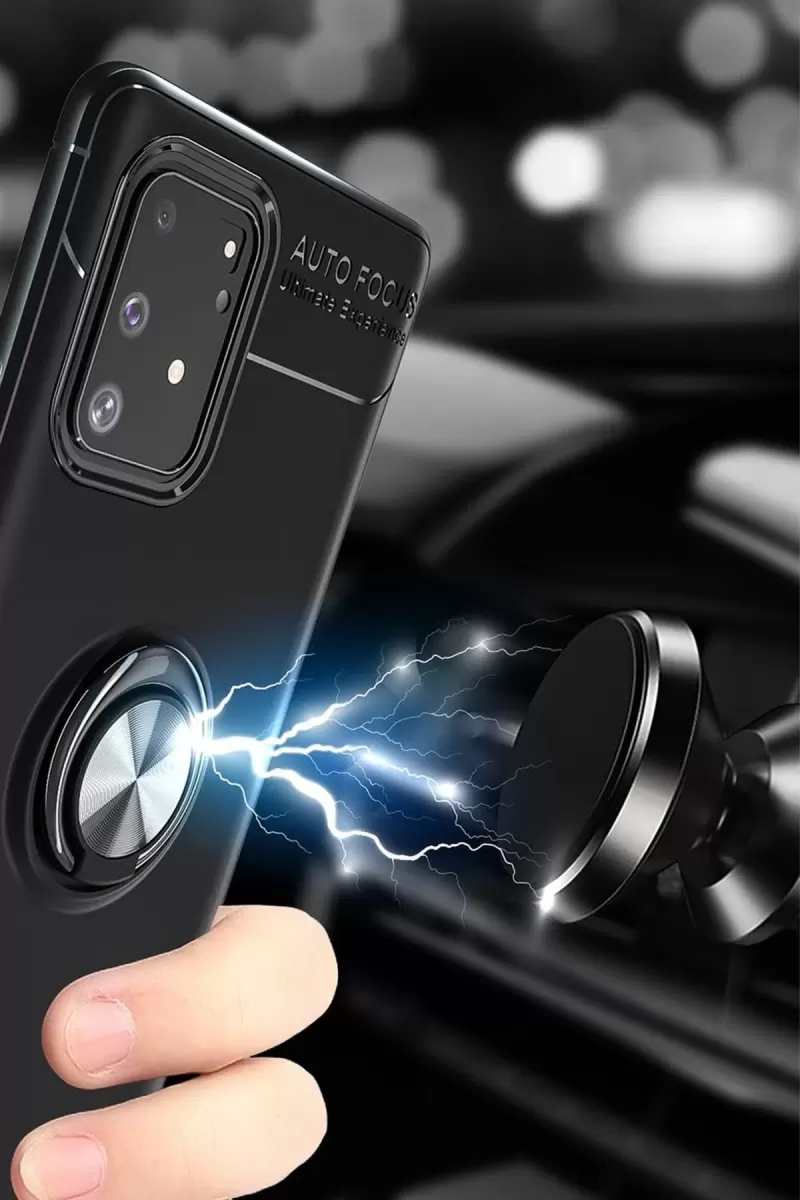 Newface Samsung Galaxy A91 / S10 Lite Kılıf Range Yüzüklü Silikon - Kırmızı