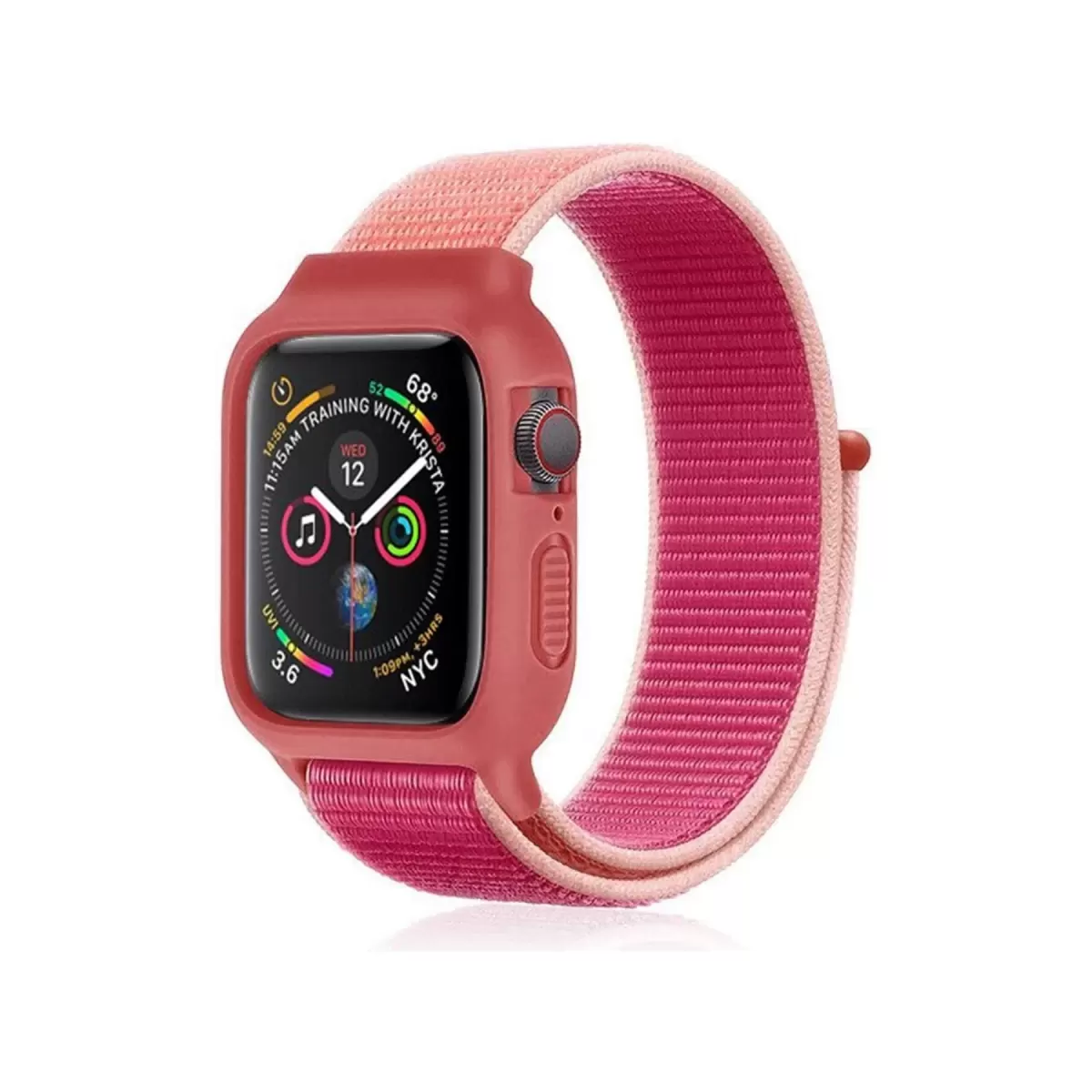Newface Apple Watch 38mm Hasırlı Cırtcırtlı Kasalı Kordon - Mor
