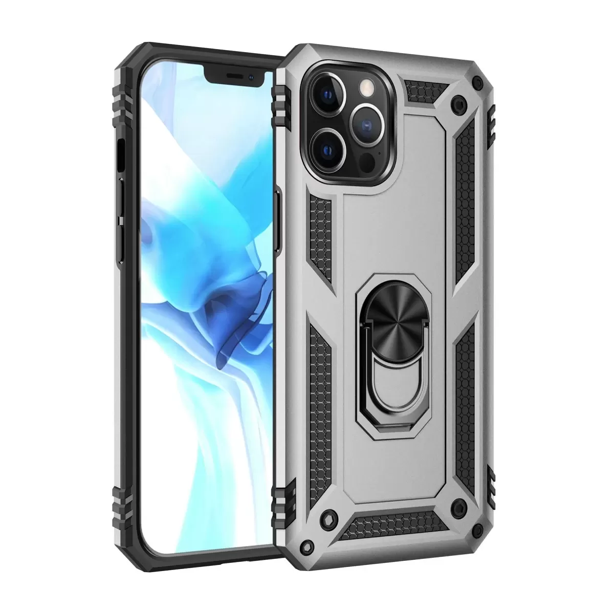 Newface Apple iPhone 12 Pro Max Kılıf Sofya Yüzüklü Silikon Kapak - Gümüş