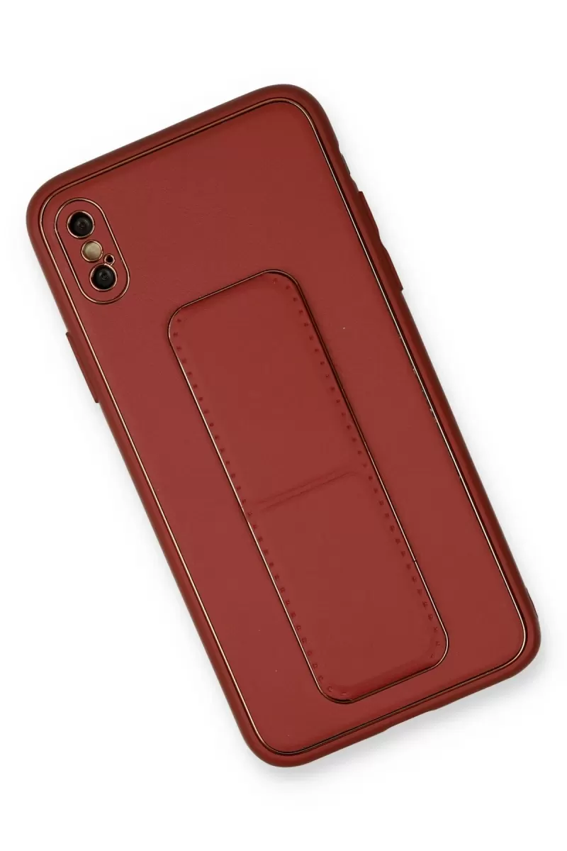 Newface Apple iPhone XS Max Kılıf Coco Deri Standlı Kapak - Fuşya