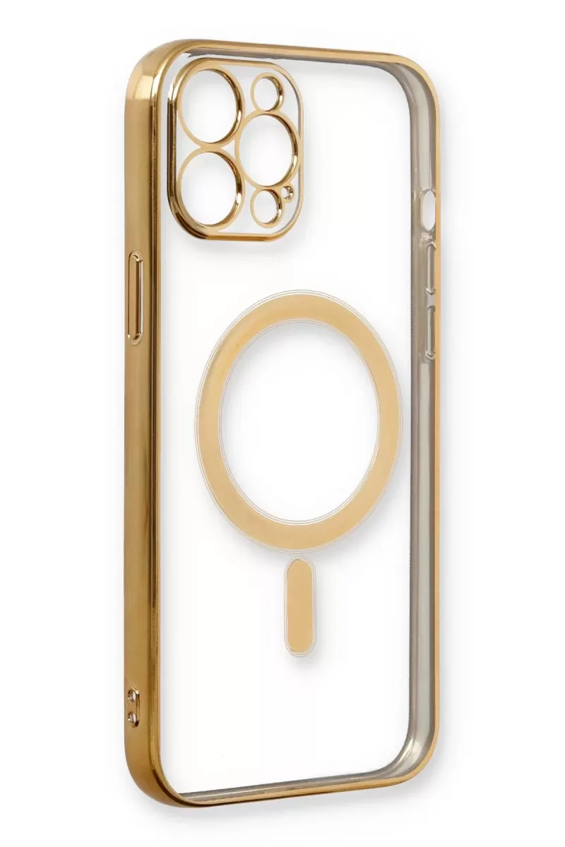 Newface Apple iPhone 12 Pro Kılıf Magneticsafe Lazer Silikon - Gold