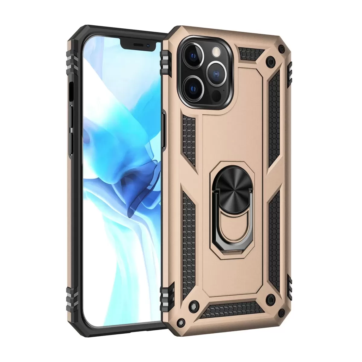 Newface Apple iPhone 12 Pro Max Kılıf Sofya Yüzüklü Silikon Kapak - Gold