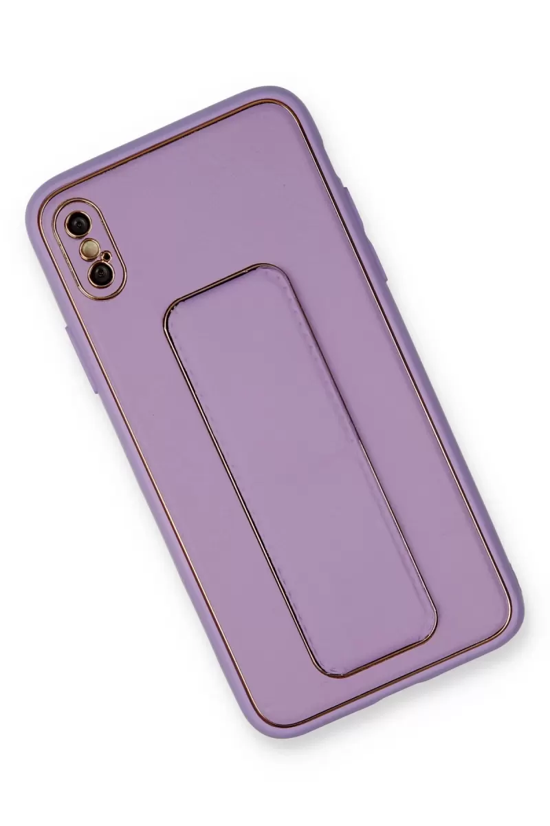 Newface Apple iPhone XS Max Kılıf Coco Deri Standlı Kapak - Koyu Lila