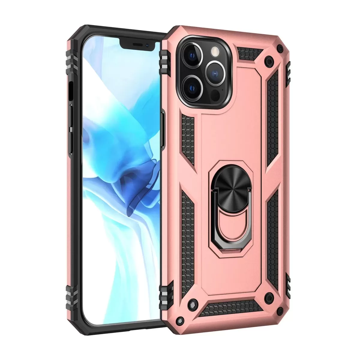 Newface Apple iPhone 12 Pro Max Kılıf Sofya Yüzüklü Silikon Kapak - Rose