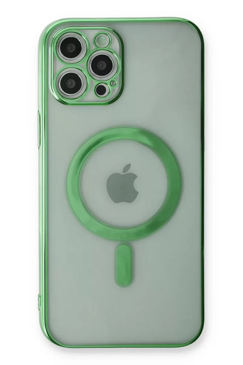 Newface Apple iPhone 12 Pro Kılıf Magneticsafe Lazer Silikon - Haki Yeşil