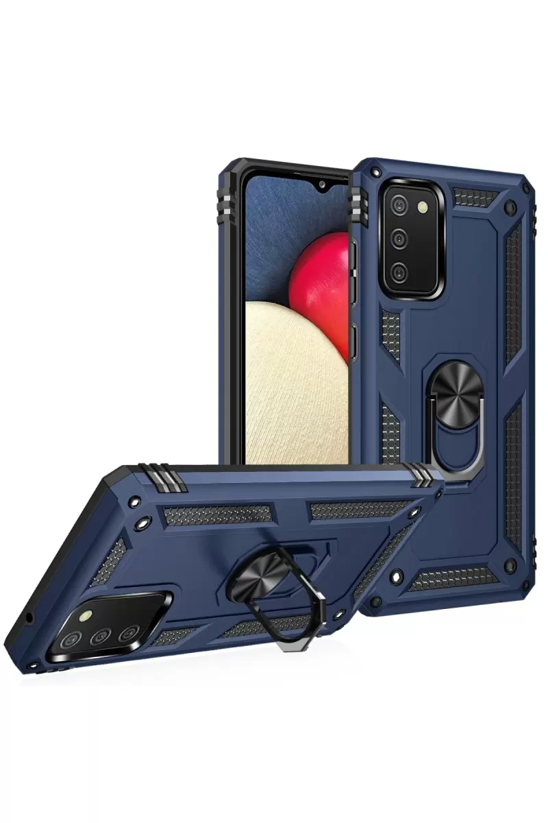 Newface Samsung Galaxy A02S Kılıf Sofya Yüzüklü Silikon Kapak - Lacivert
