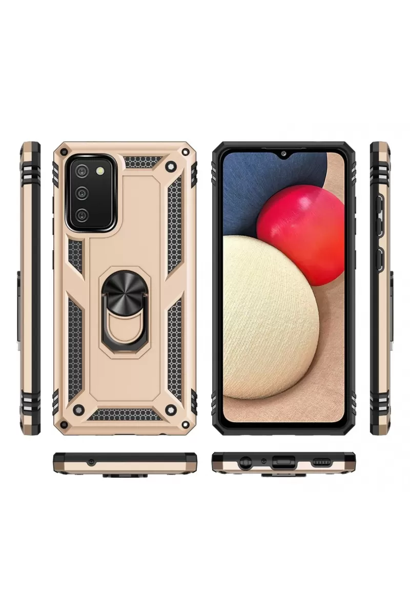 Newface Samsung Galaxy A02S Kılıf Sofya Yüzüklü Silikon Kapak - Gold
