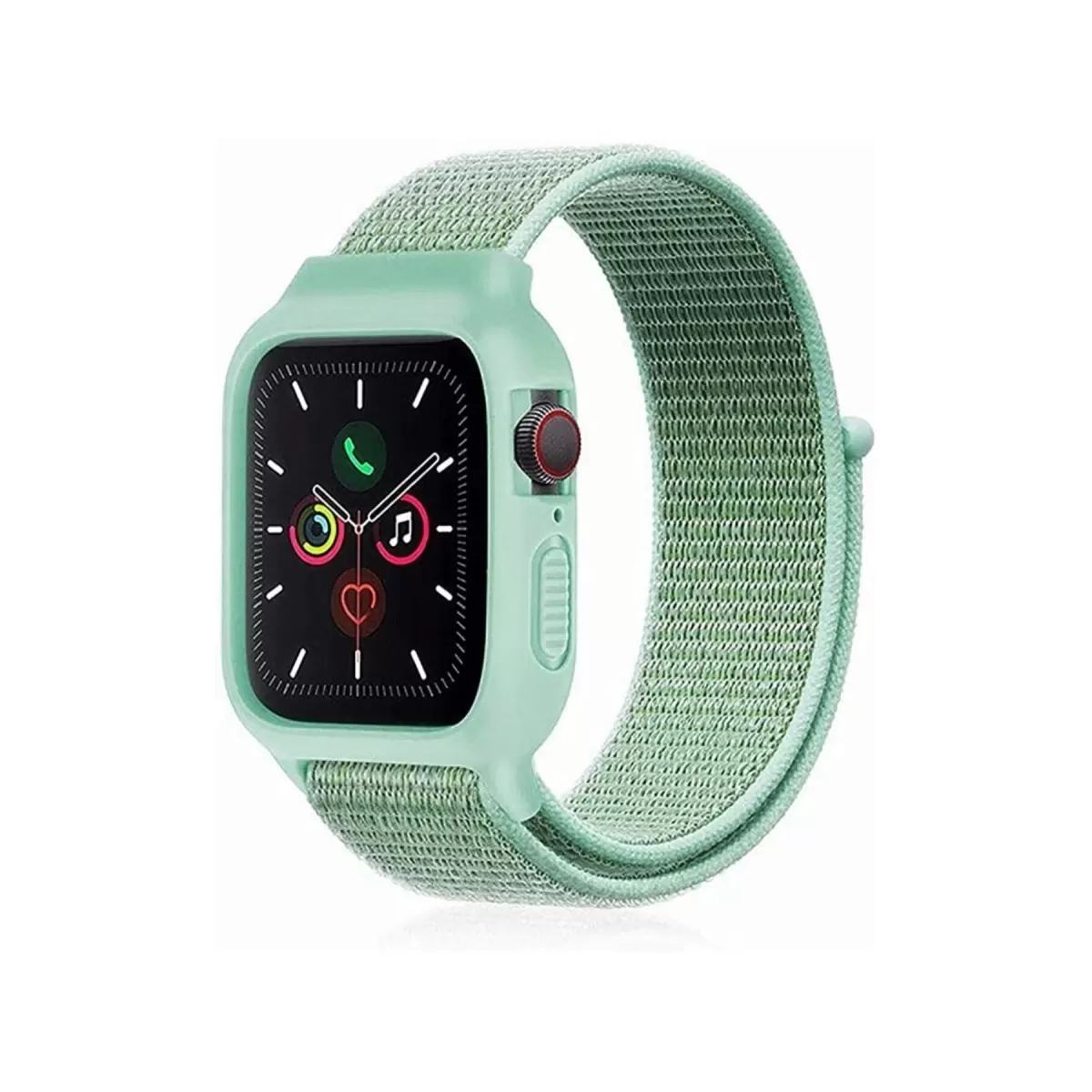 Newface Apple Watch 42mm Hasırlı Cırtcırtlı Kasalı Kordon - Turkuaz