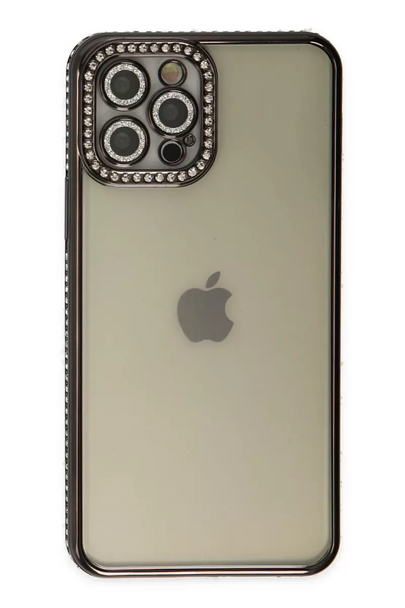 Newface Apple iPhone 12 Pro Kılıf Joke Taşlı Silikon - Siyah