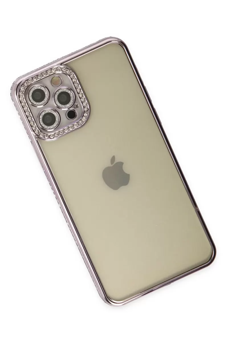 Newface Apple iPhone 12 Pro Kılıf Joke Taşlı Silikon - Mor