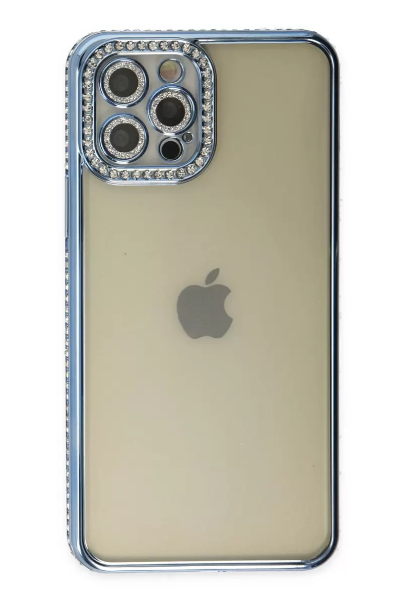 Newface Apple iPhone 12 Pro Kılıf Joke Taşlı Silikon - Mavi