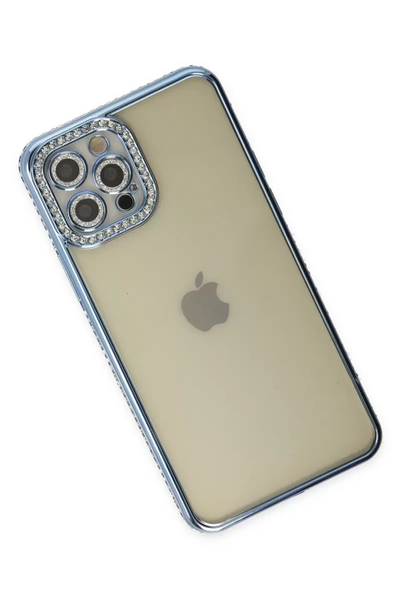 Newface Apple iPhone 12 Pro Kılıf Joke Taşlı Silikon - Mavi