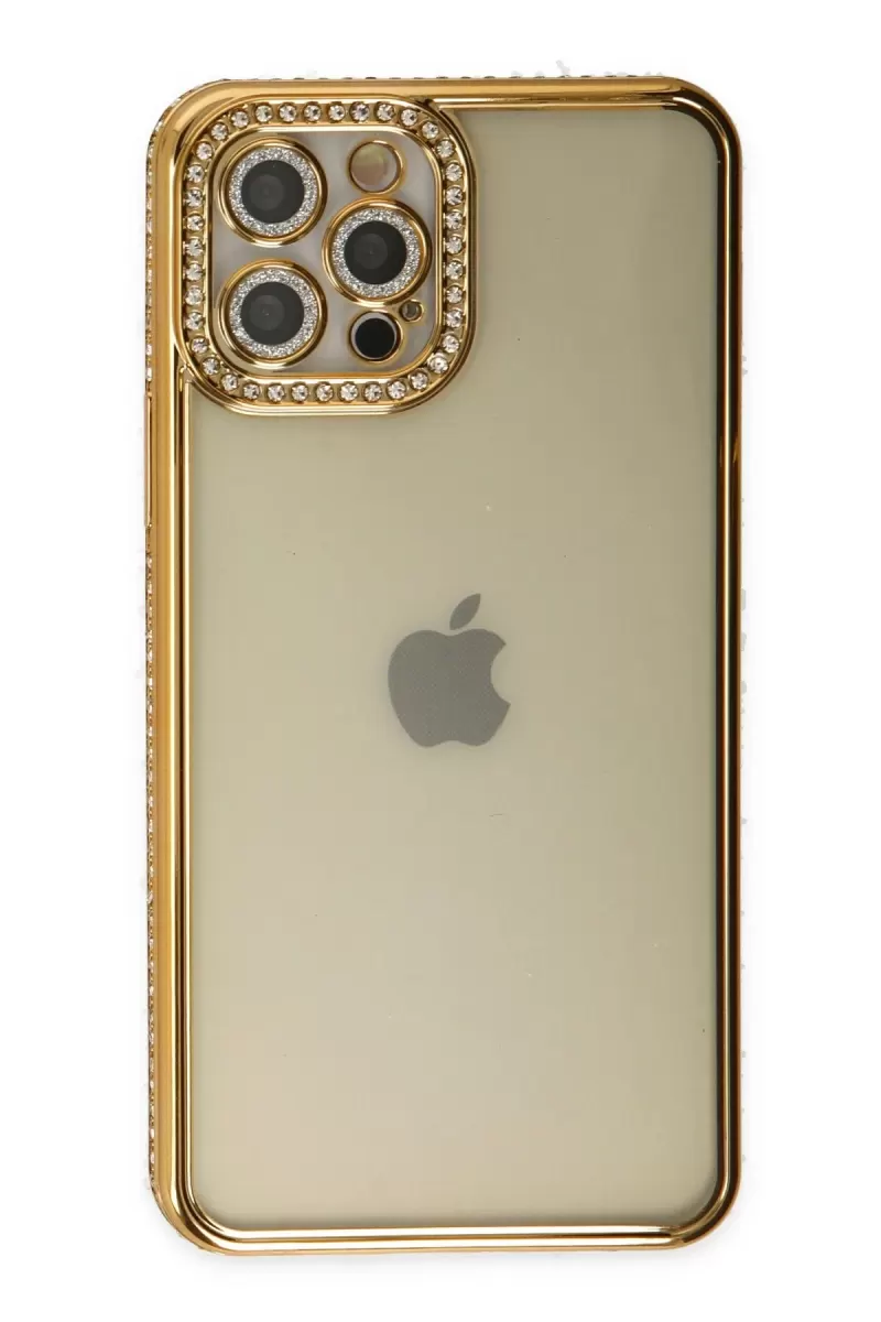 Newface Apple iPhone 12 Pro Kılıf Joke Taşlı Silikon - Gold