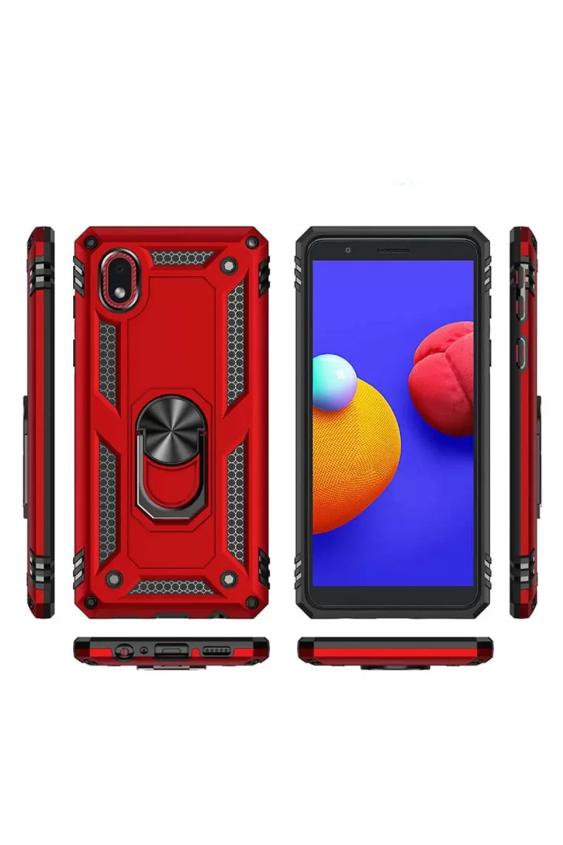 Newface Samsung Galaxy A01 Core Kılıf Sofya Yüzüklü Silikon Kapak - Kırmızı