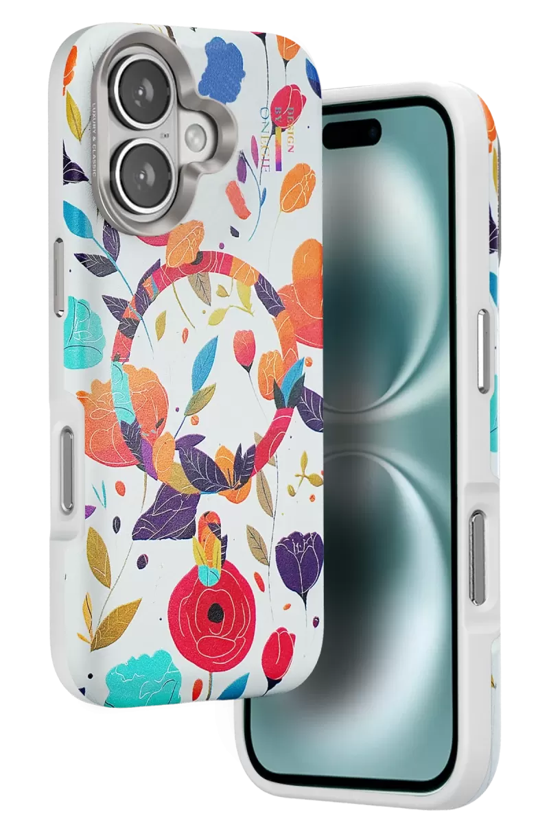 Onegif Apple iPhone 16 Flower Series Magsafe Kapak - Beyaz