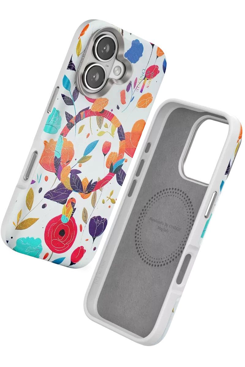 Onegif Apple iPhone 16 Flower Series Magsafe Kapak - Beyaz