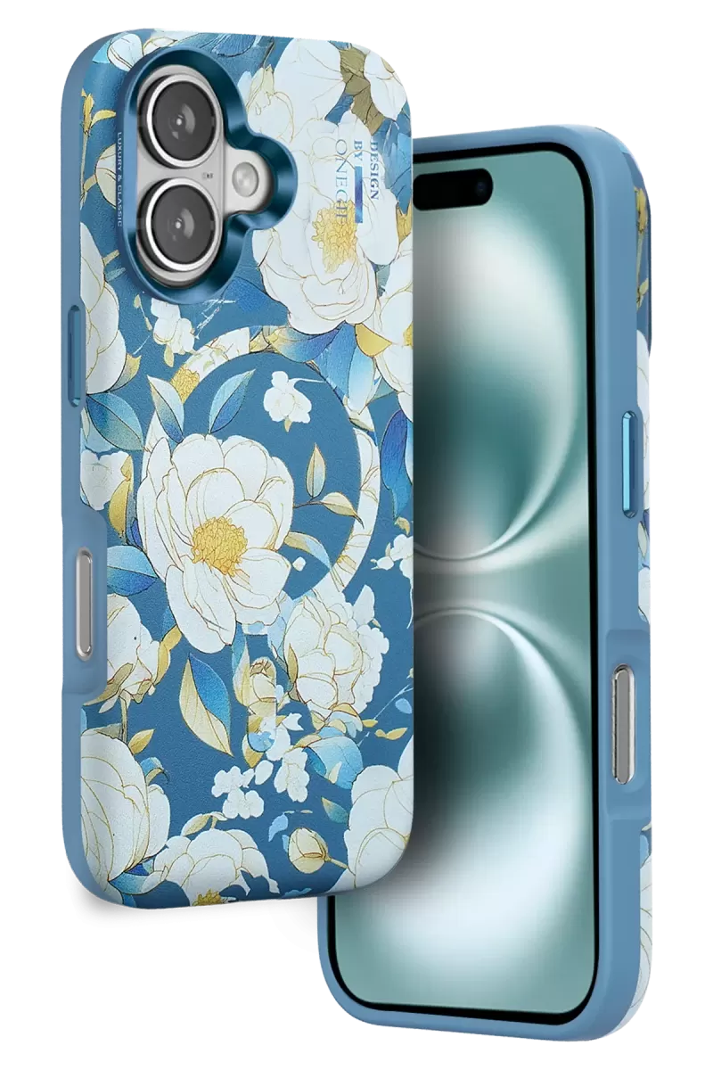 Onegif Apple iPhone 16 Flower Series Magsafe Kapak - Mavi