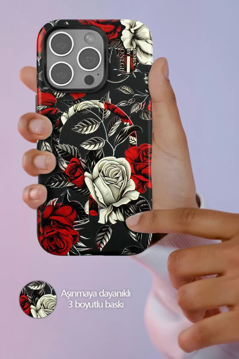 Onegif Apple iPhone 16 Flower Series Magsafe Kapak - Mavi