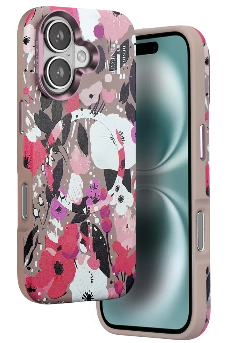 Onegif Apple iPhone 16 Flower Series Magsafe Kapak - Pembe
