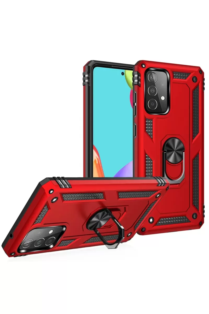 Newface Samsung Galaxy A52 Kılıf Sofya Yüzüklü Silikon Kapak - Kırmızı