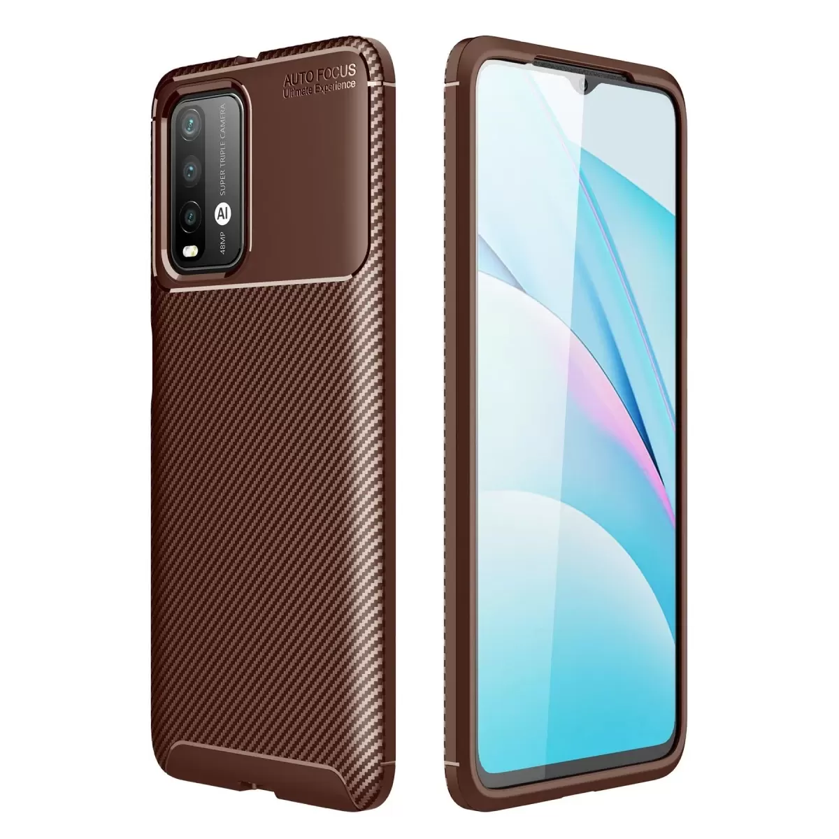 Newface Xiaomi Redmi 9T Kılıf Auto Focus Karbon Kapak - Kahverengi