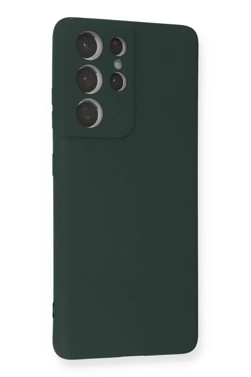 Newface Samsung Galaxy S21 Ultra Kılıf Nano içi Kadife Silikon - Koyu Yeşil