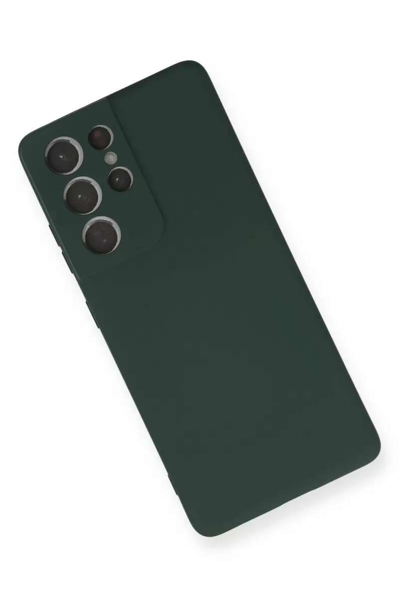 Newface Samsung Galaxy S21 Ultra Kılıf Nano içi Kadife Silikon - Koyu Yeşil