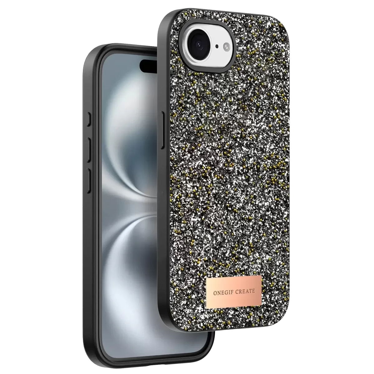 Onegif Apple iPhone 16E Bright Simli Kapak - Gümüş