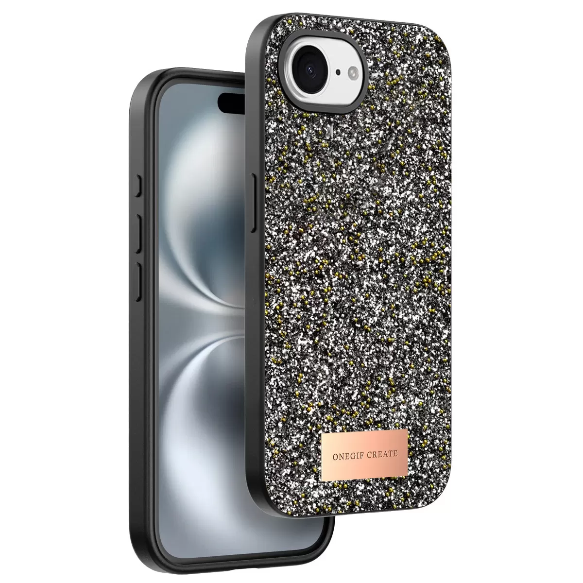 Onegif Apple iPhone 16E Bright Simli Kapak - Gümüş