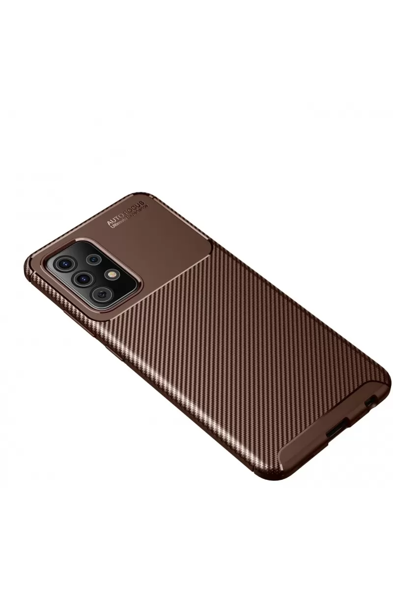 Newface Samsung Galaxy A72 Kılıf Auto Focus Karbon Kapak - Kahverengi