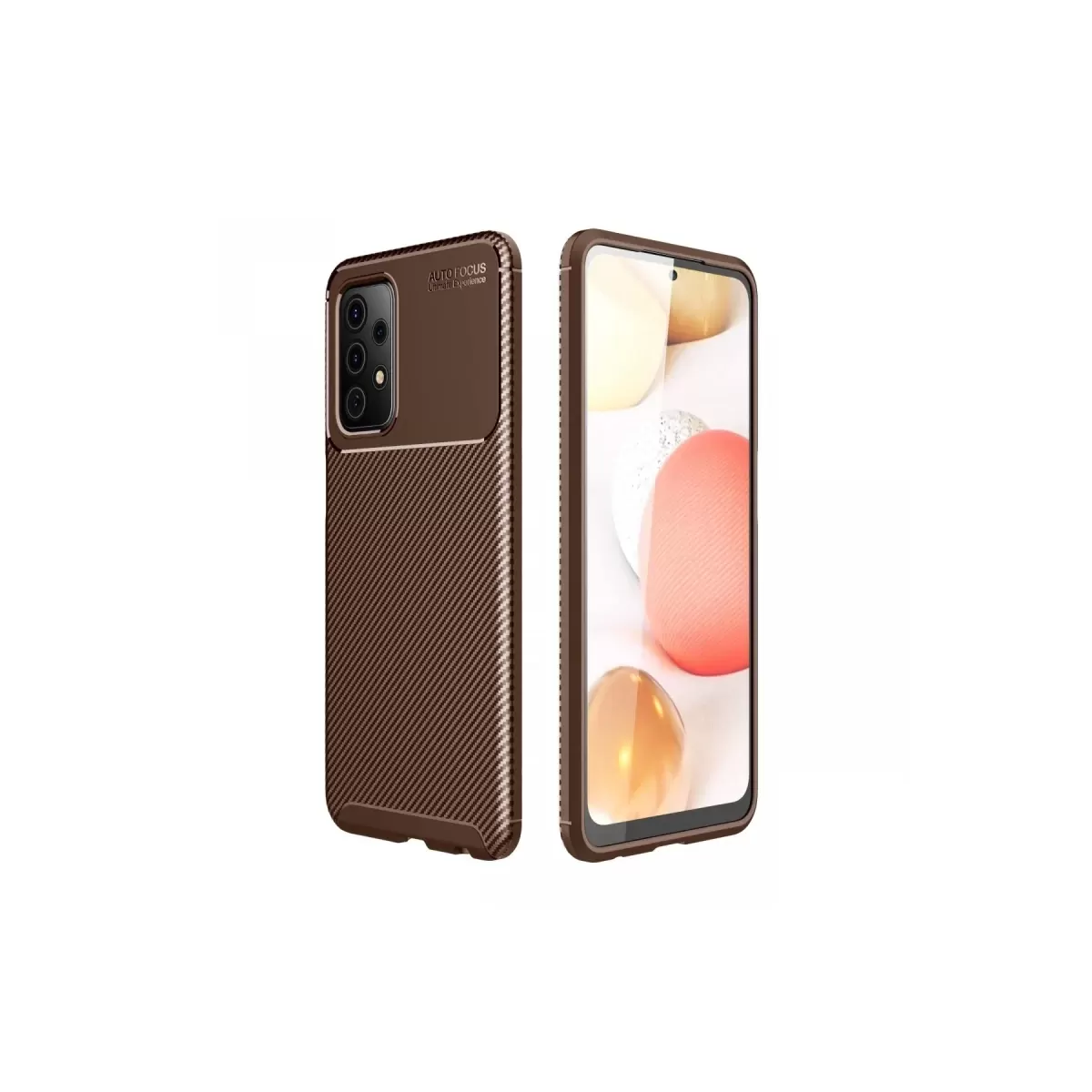 Newface Samsung Galaxy A72 Kılıf Auto Focus Karbon Kapak - Kahverengi