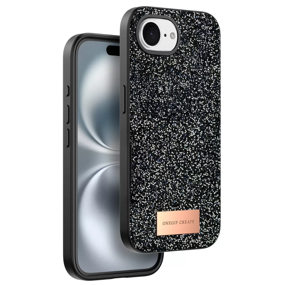 Onegif Apple iPhone 16E Bright Simli Kapak - Siyah