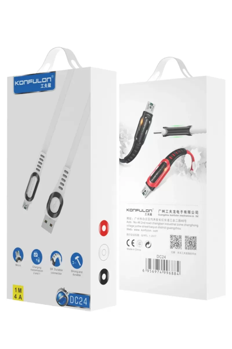 Konfulon DC24 Micro USB Kablo 1.2M 4A - Siyah