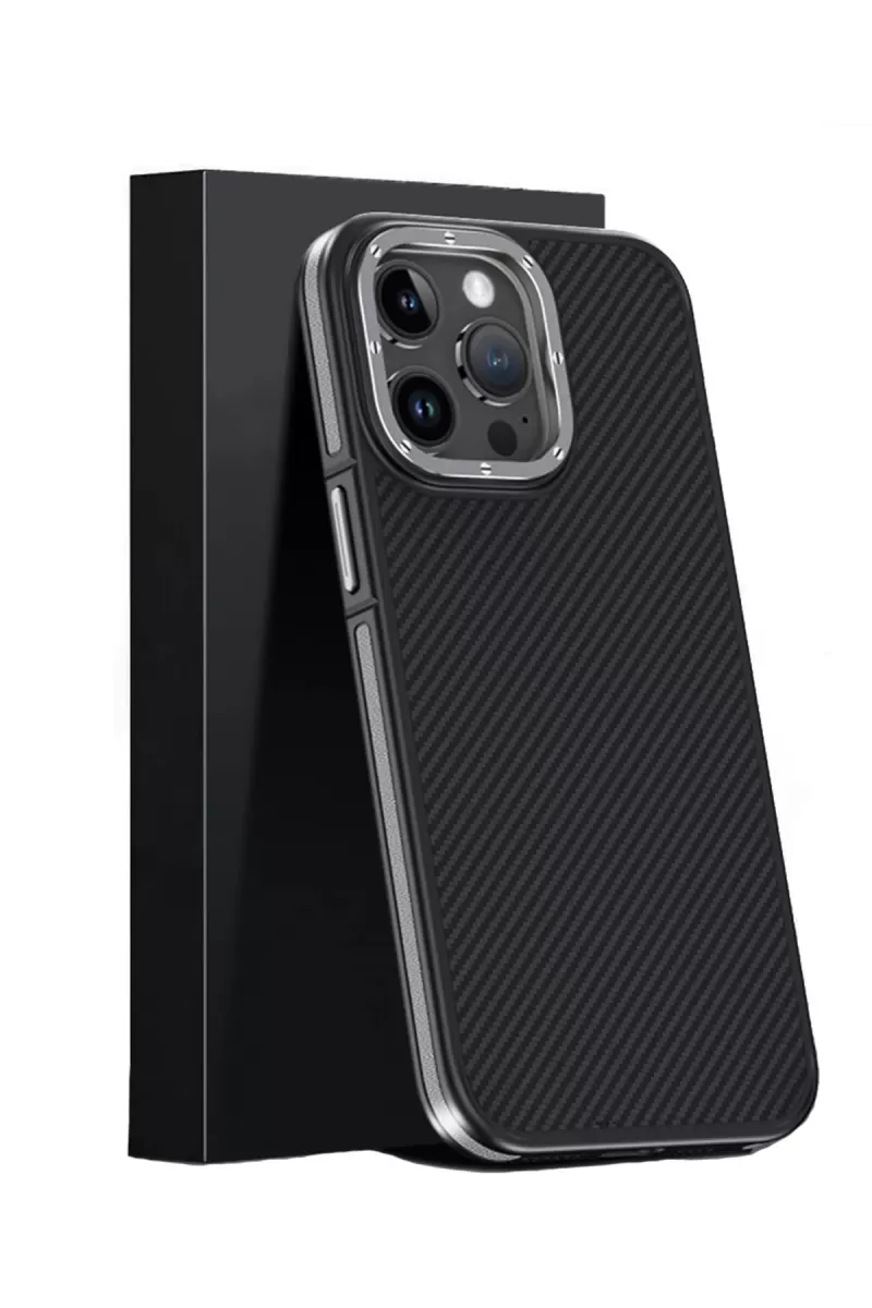 Joko Apple iPhone 15 Pro Kılıf Aramid 600D Kevlar Karbon Fiber Magsafe Kapak - Gri
