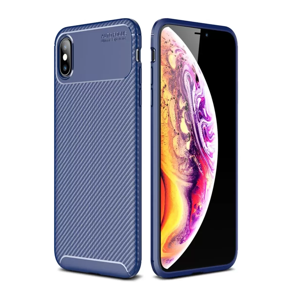 Newface Apple iPhone XS Max Kılıf Auto Focus Karbon Kapak - Lacivert