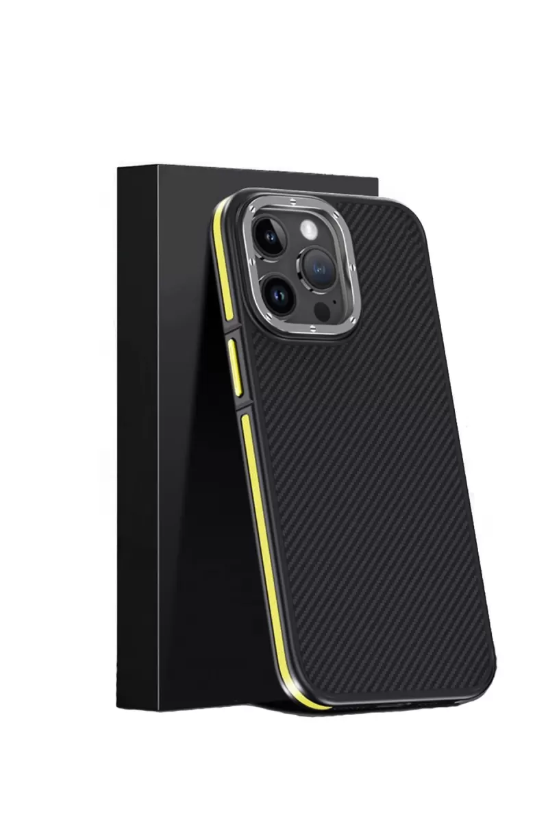 Joko Apple iPhone 15 Pro Max Kılıf Aramid 600D Kevlar Karbon Fiber Magsafe Kapak - Sarı