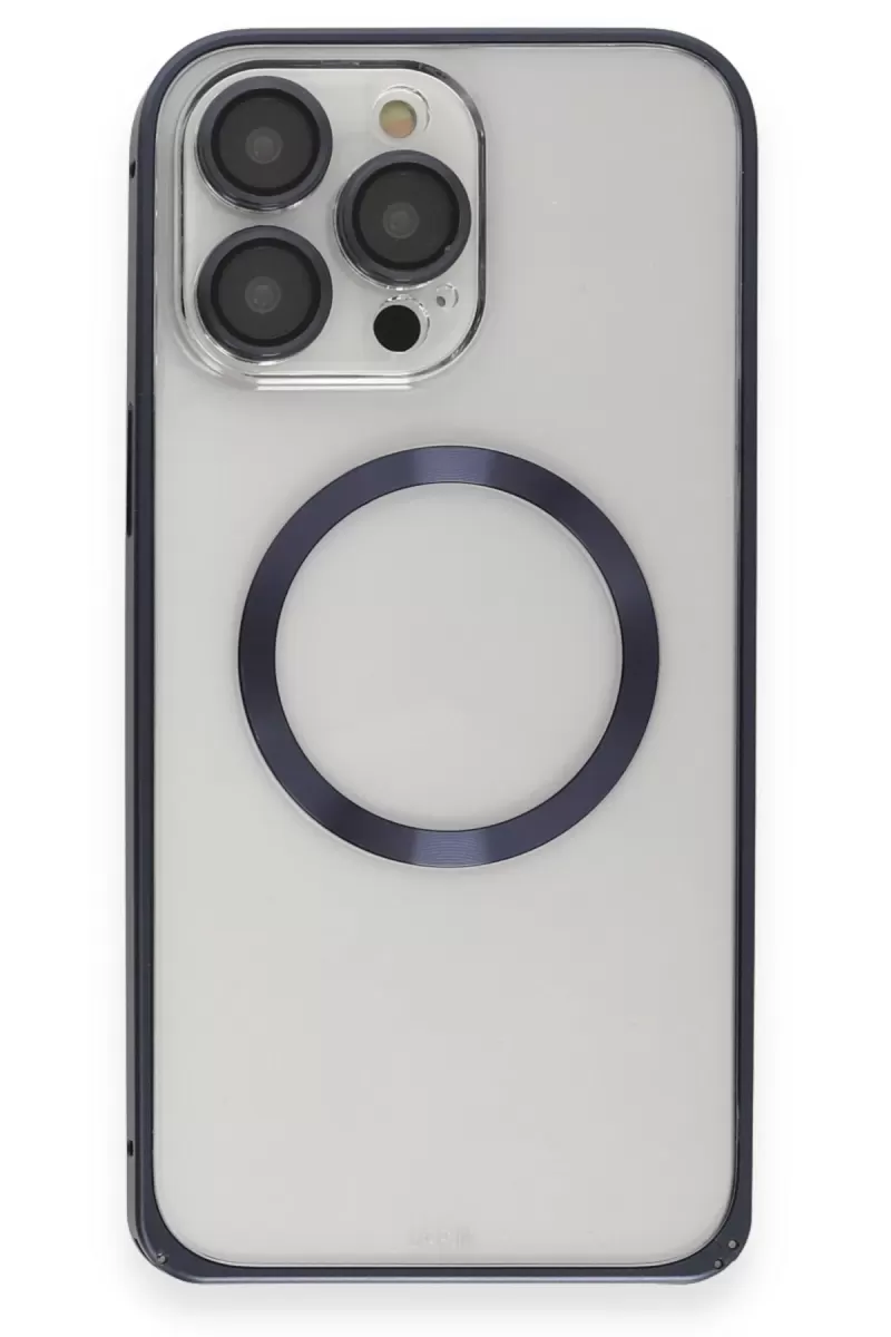 Joko Apple iPhone 15 Pro Max Kılıf Metal Bumper Magneticsafe Kapak - Lacivert