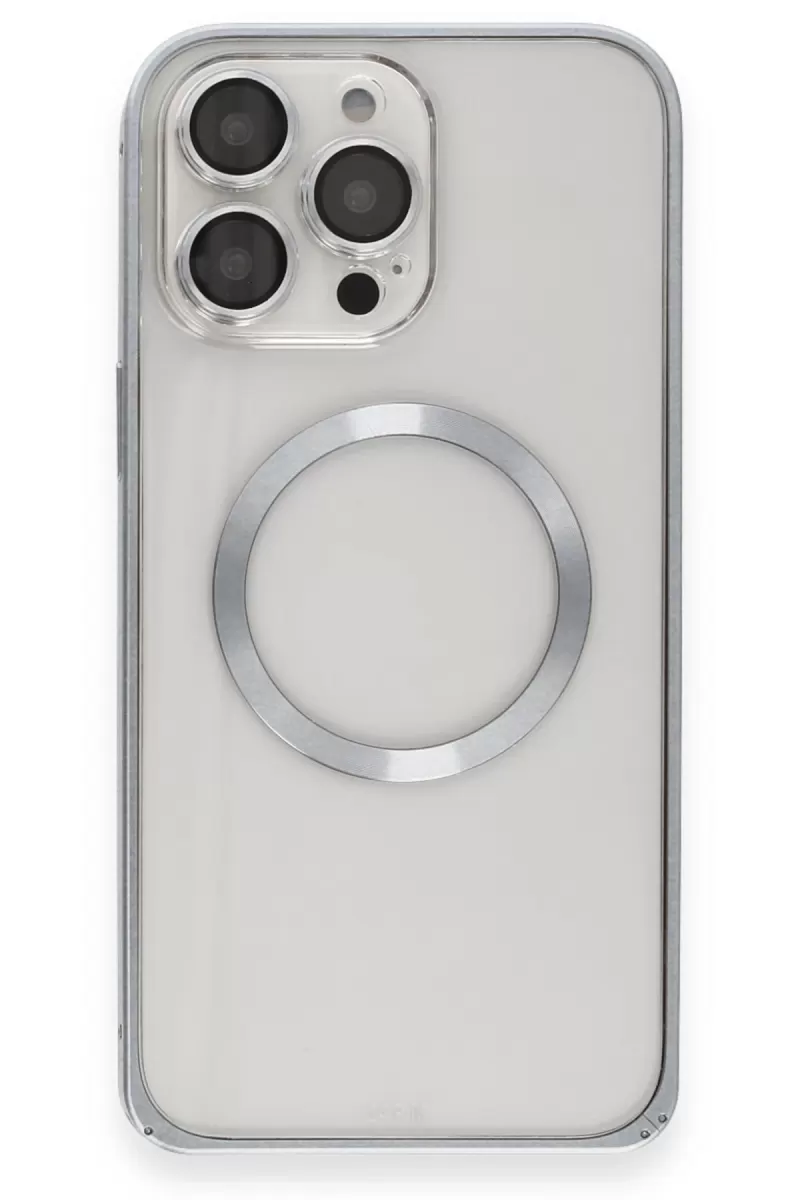 Joko Apple iPhone 15 Pro Max Kılıf Metal Bumper Magneticsafe Kapak - Gri